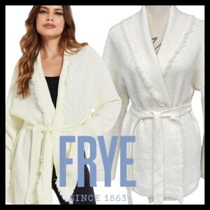 NWT Frye Ivory Salt Breeze Open Front Fringe Hem Belted Cardigan (XL)
